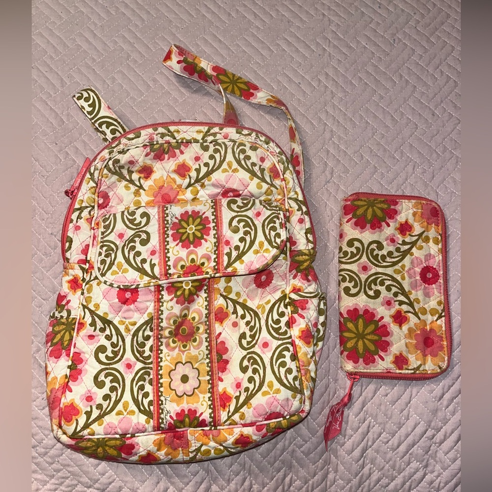 Vera Bradley Floral Patterned Backpack and Wallet Set